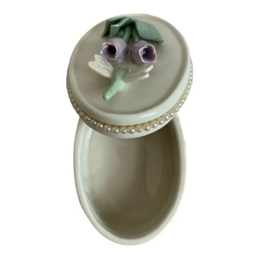 Vintage Lenox 3D Floral Jewelry Trinket Box Nacreous Porcelain Dragonfly 3.75
